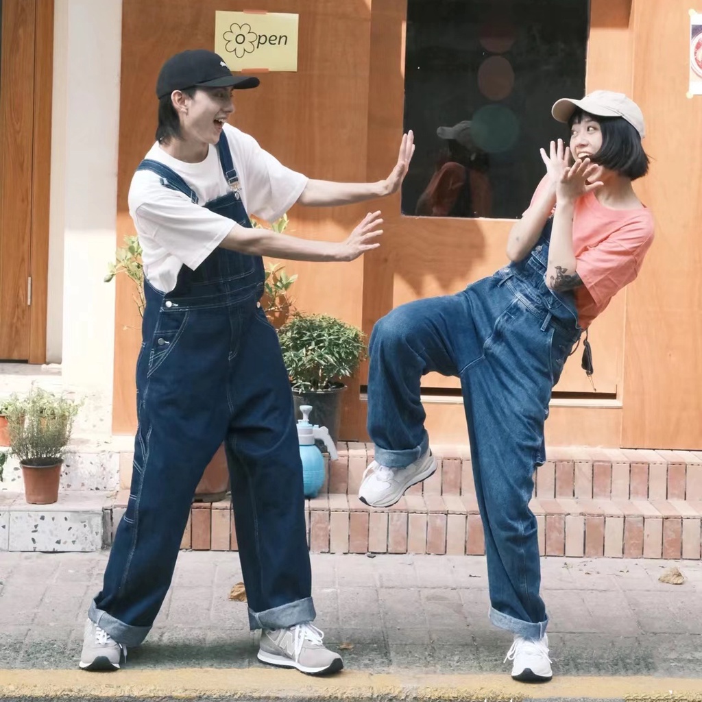 Quần Yếm Jean Dáng Rộng Ống Suông Phong Cách Retro Dành Cho Nữ Và Nam