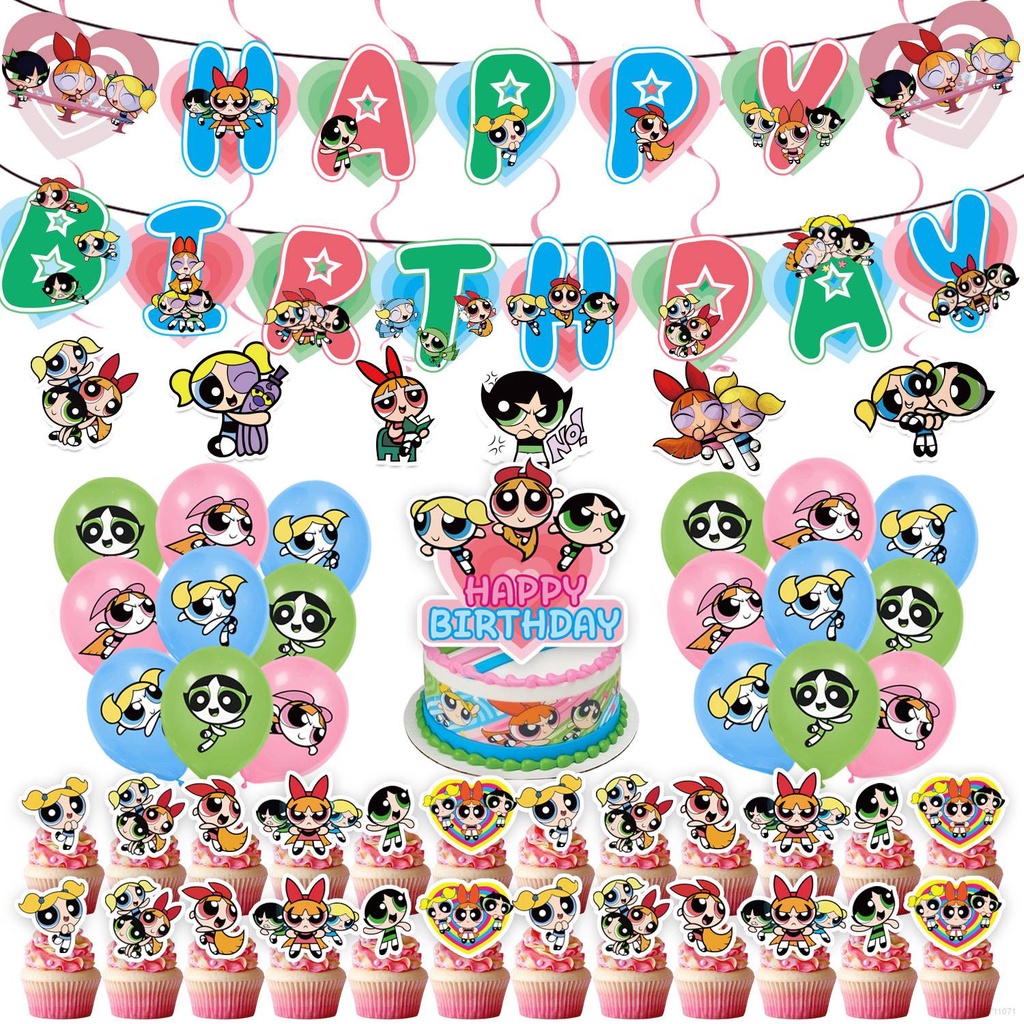 Mới set Bong Bóng Trang Trí Tiệc Sinh Nhật Chủ Đề Powerpuff Girls