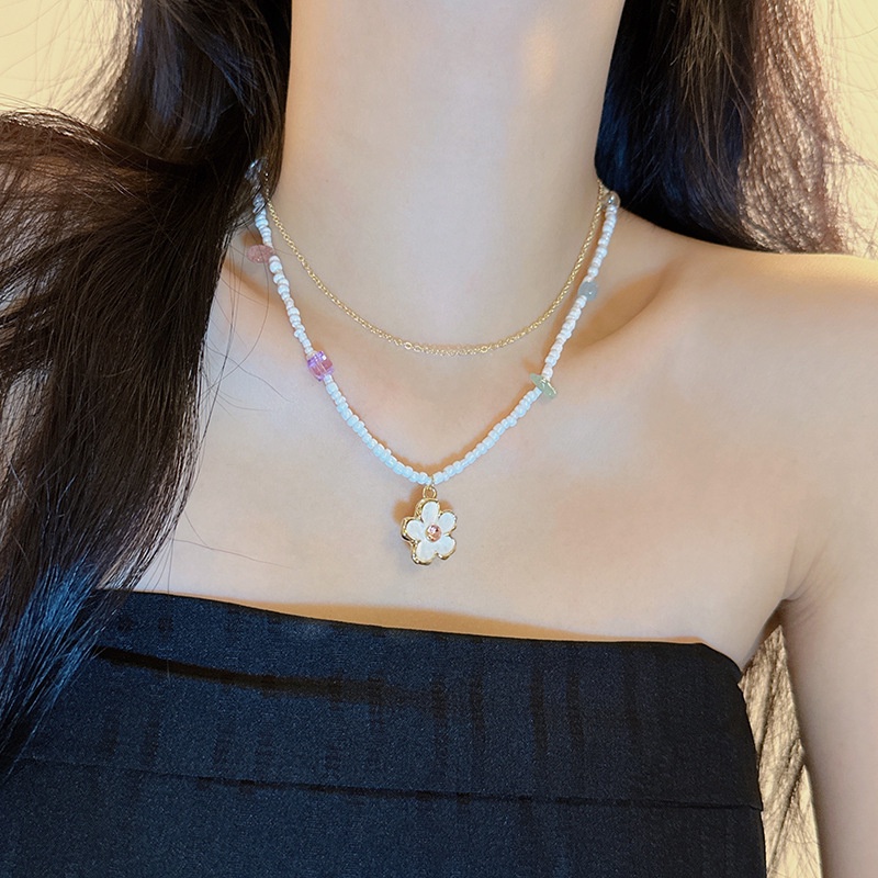 Vòng cổ Hai Lớp Mặt Hoa Thời Trang Ngọt Ngào Cao Cấp Dành Cho Nữ