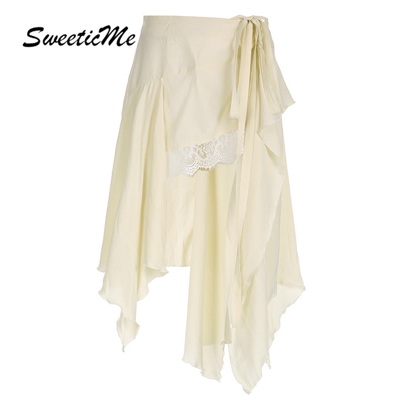 Chân Váy Ren Dài Lưng Thấp Màu Trơn Thời Trang Mới 2023 Cho Nữ