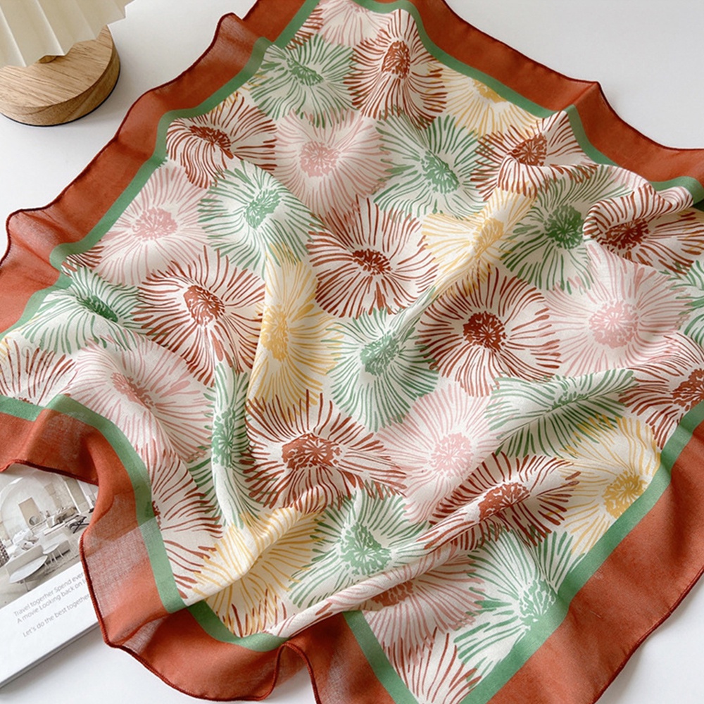 Khăn Choàng Cổ Hình Vuông Vải Cotton Lanh Thoáng Khí In Họa Tiết Hoa Lá / Bướm 55 * 55cm Dùng Trang Trí DIY