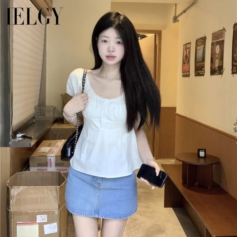 Áo Kiểu Tay Phồng Ngắn Eo Ôm Thời Trang Thanh Lịch Dành Cho Nữ