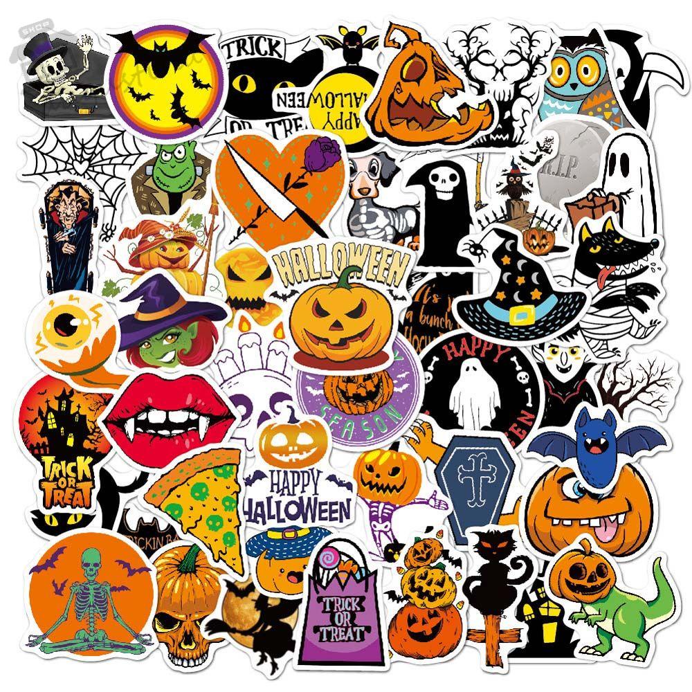 AUGUSTINA Nhãn Dán Trang Trí Cốc / Va Li Họa Tiết Halloween Độc Đáo