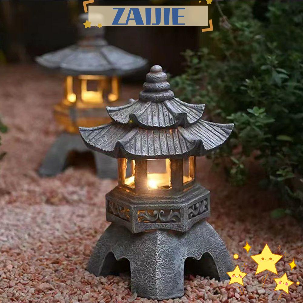 ZAIJIE24 Lồng Đèn Bằng Đá Sử Dụng Năng Lượng Mặt Trời Dùng Trang Trí Sân Vườn