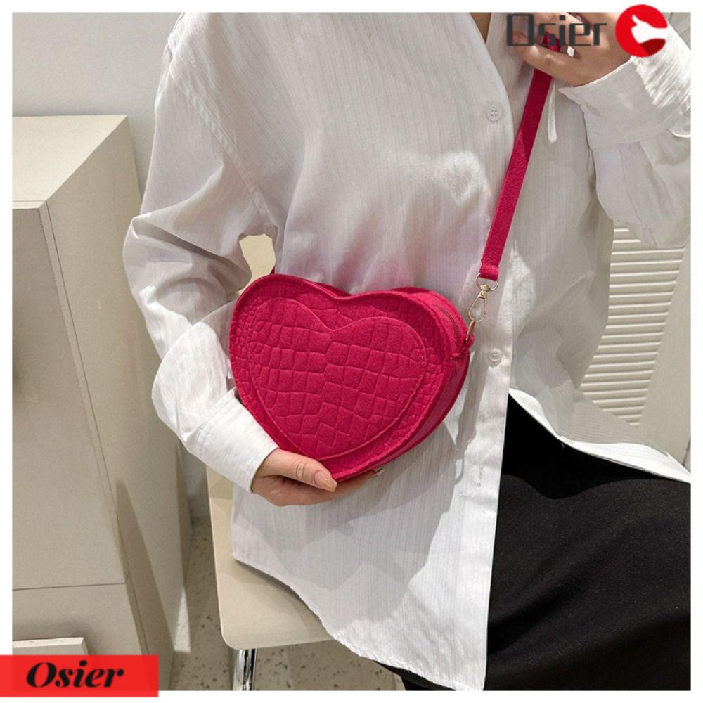 OSIER1 Túi Đeo Vai Bằng Vải Nỉ Hình Trái Tim Nhiều Màu Sắc Phong Cách Cổ Điển Thời Trang Cho Nữ