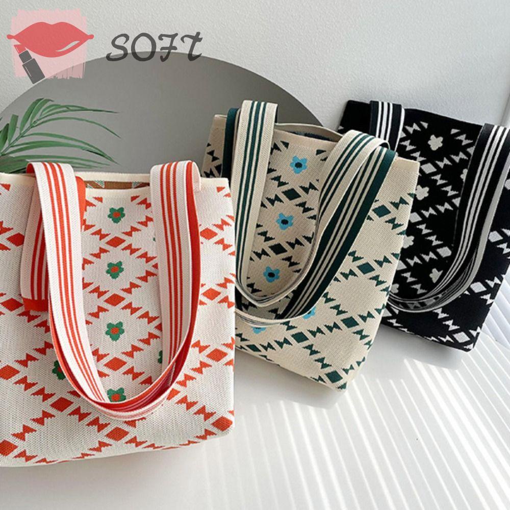 SOFTNESS Túi Xách Đan Len Sức Chứa Lớn Thắt Nút Thời Trang Thường Ngày Cho Học Sinh