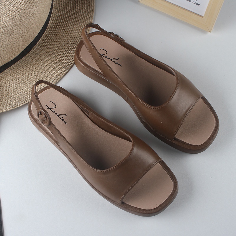 Xăng đan Hở Ngón Mũi Vuông Màu Trơn Thời Trang Mùa Hè Cho Nữ