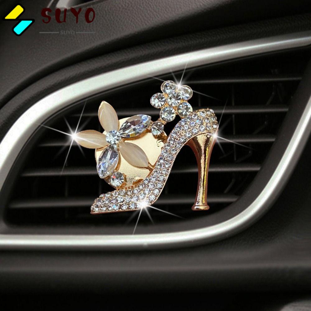 SUYO Giá Đỡ Kẹp Khuếch Tán Nước Hoa Hình Giày Cao Gót Đính Đá Pha Lê Bằng Hợp Kim Trang Trí Nội Thất Xe Hơi
