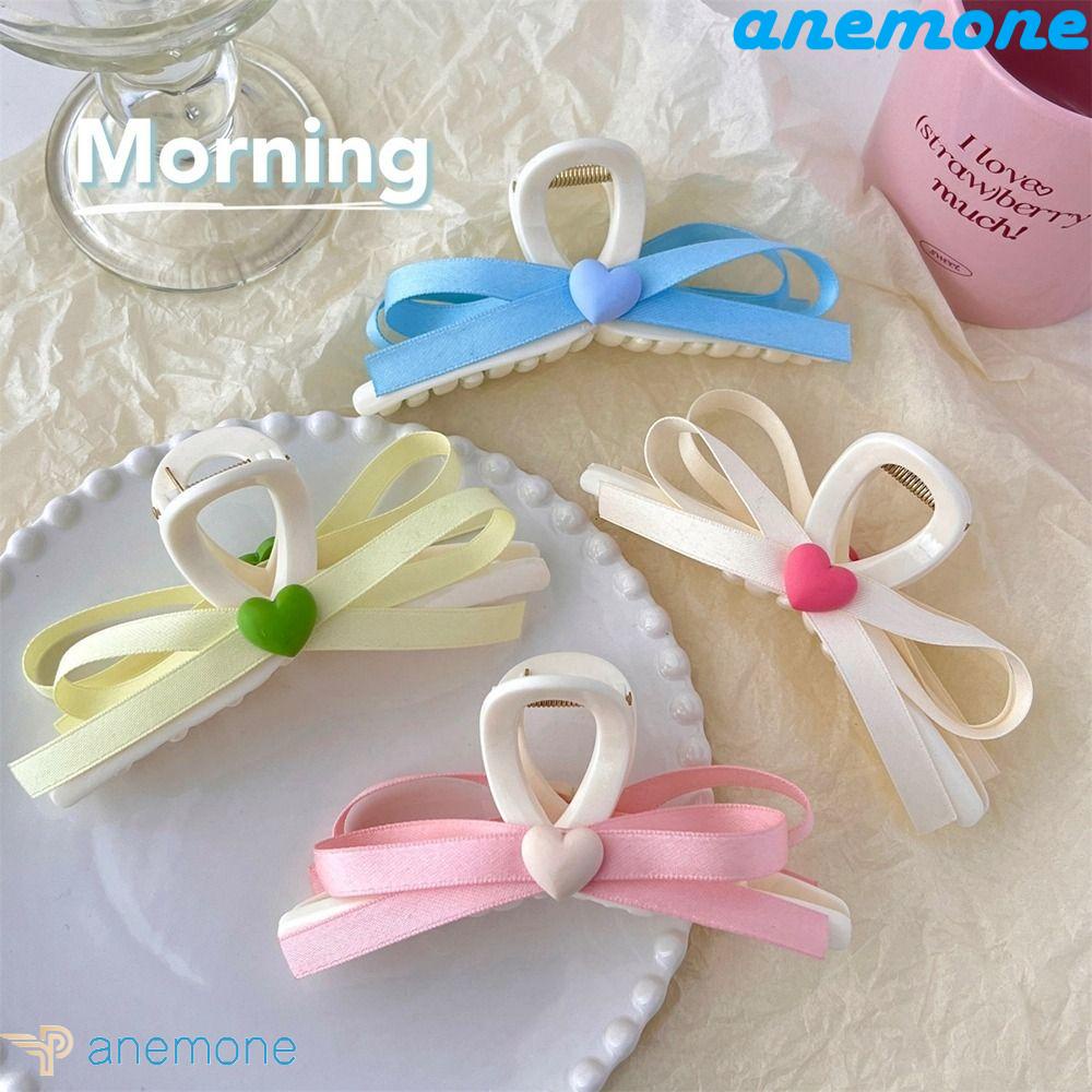 ANEMONE Kẹp Tóc Hình Trái Tim / Cá Mập Phối Ruy Băng Dễ Thương Cho Bé Gái