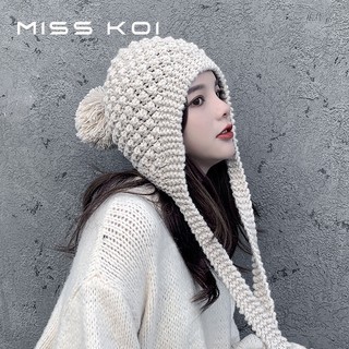 Misskoi  Mũ Len Dệt Kim Bảo Vệ Tai Màu Sắc Retro Hàn Quốc Mùa Thu Đông Ấm Áp