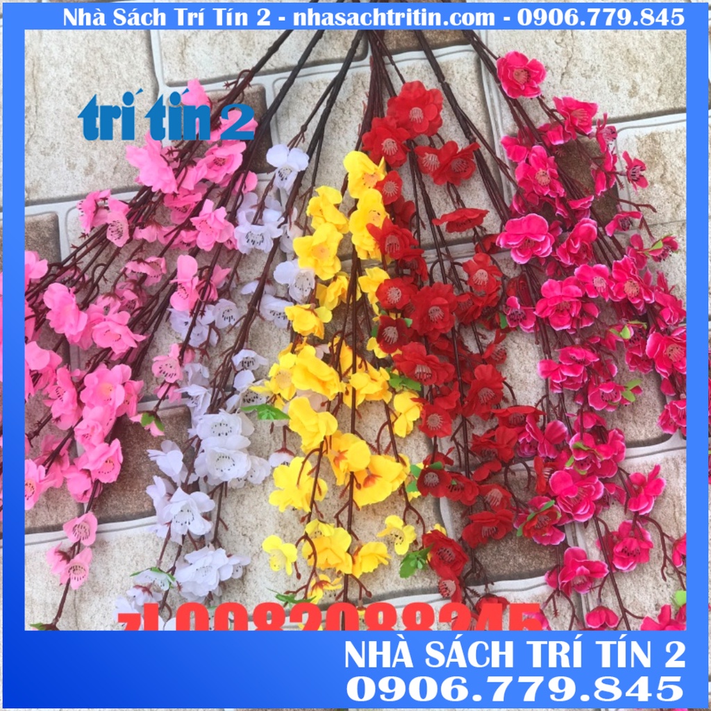 Cành hoa mai giả/cành đào giả dài 1 mét cực đẹp màu sắc tự nhiên trang trí Tết 2024 [Văn Phòng Phẩm Trí Tín CN2]