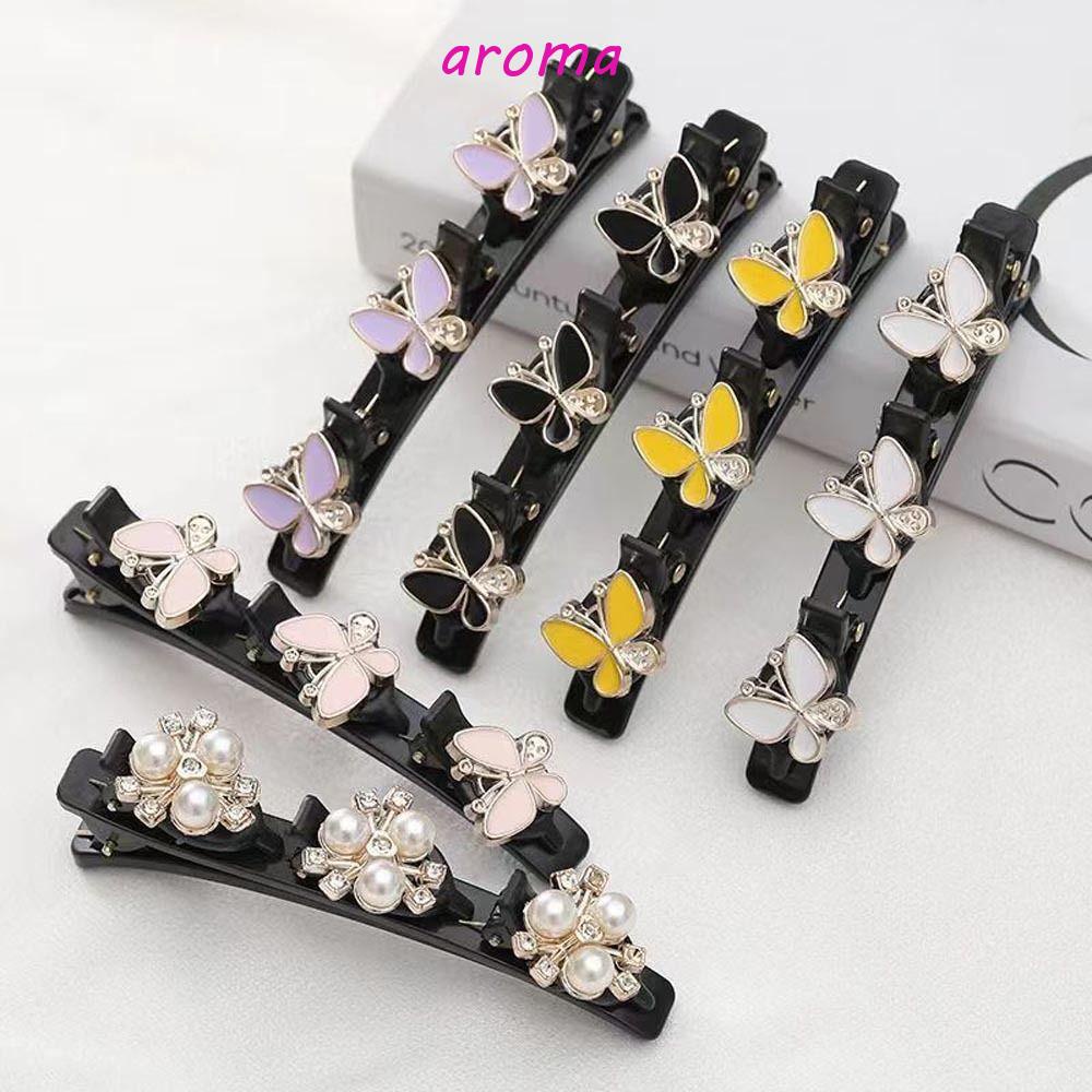 AROMA Kẹp Tóc Hai Lớp Họa Tiết Hoa Và Bướm Thanh Lịch Phong Cách Hàn Quốc Cho Nữ