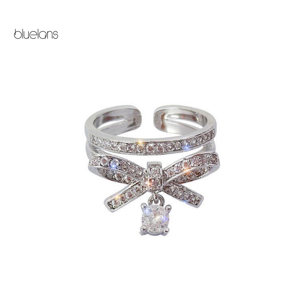 Nhẫn Mở Hai Lớp Đính Đá Zircon Hình Nơ Bằng Hợp Kim Sang Trọng Cho Ngày Valentine