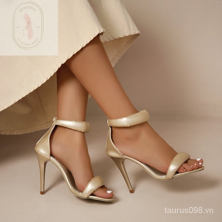 Giày Cao Gót Sandal Da PU Cao Su Hở Ngón Phối Khóa Kéo Phong Cách Mới 2023