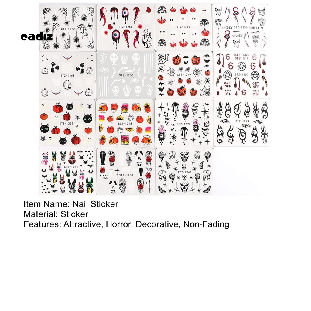 Set 24 Sticker Dán Móng Tay Không Phai Họa Tiết Kinh Dị Halloween