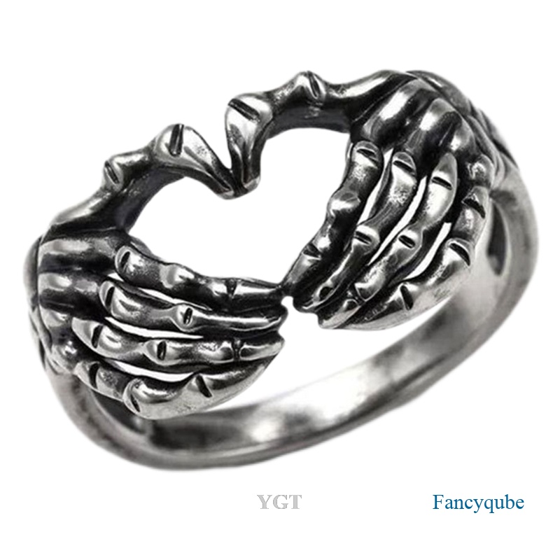 Ygt Nhẫn Hình Đầu Lâu Trái Tim Phong Cách Punk Hip Hop Sáng Tạo Dành Cho Nam Và Nữ