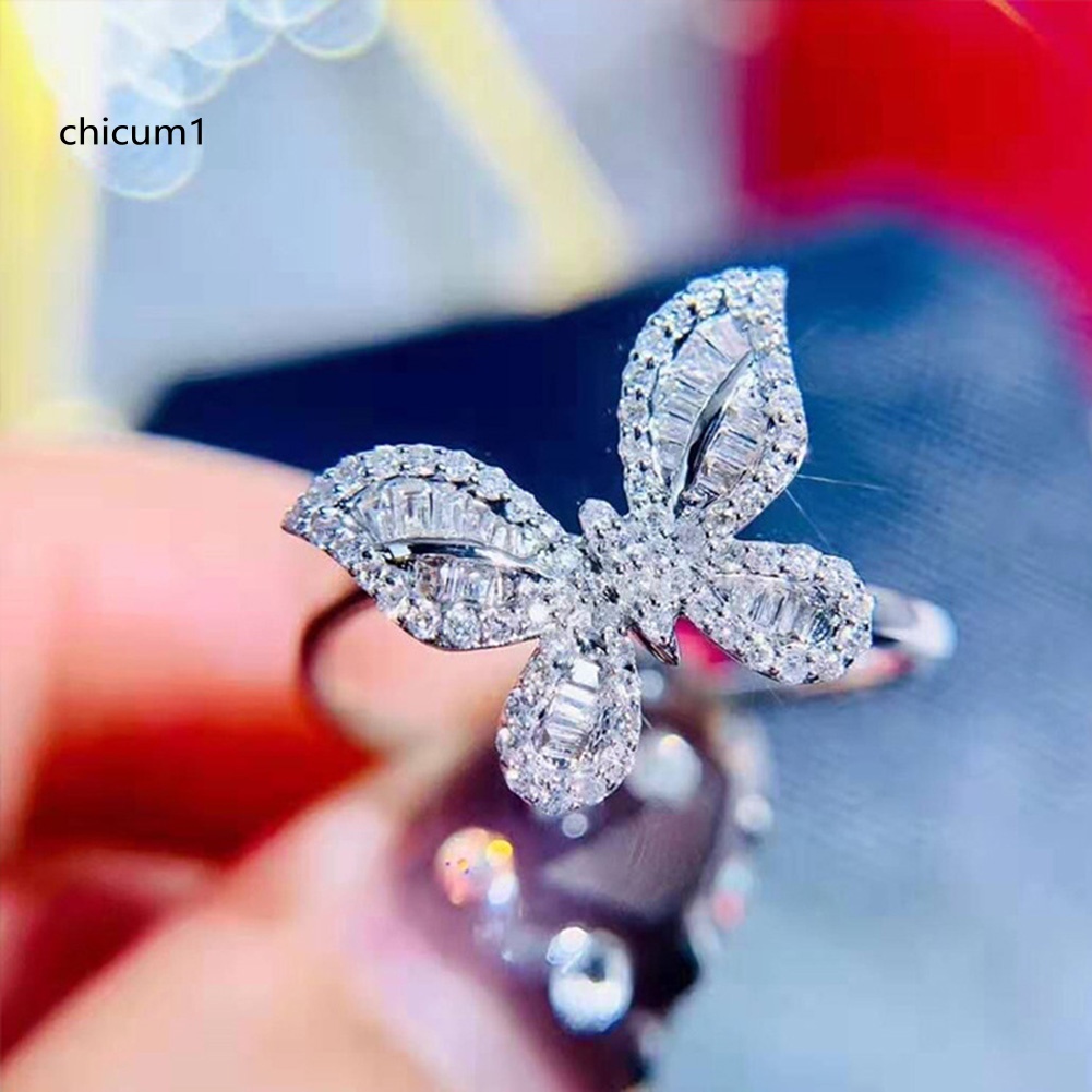 Nhẫn Hợp Kim Hình Bướm Đính Đá Zircon Phong Cách Vintage Cho Nữ