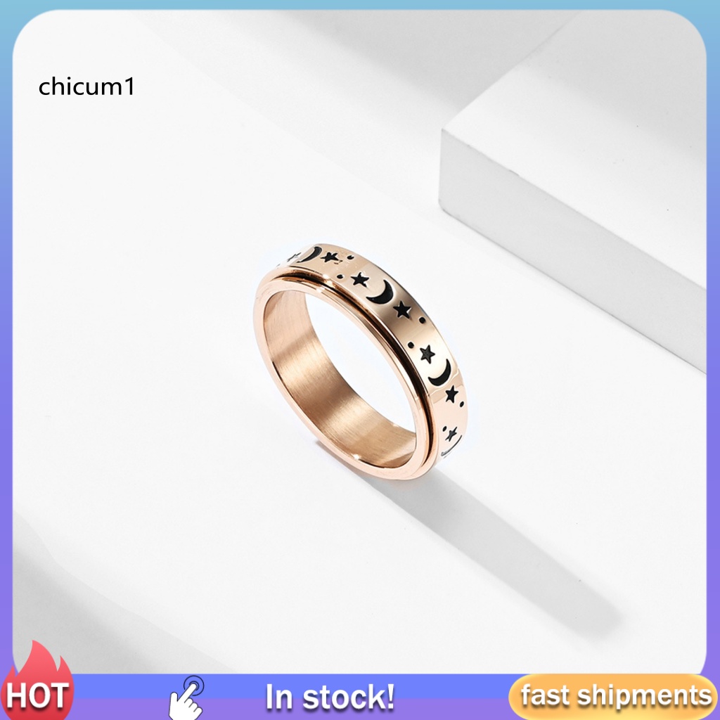 Nhẫn Cưới Unisex Mặt Trăng Và Ngôi Sao Xoay Được