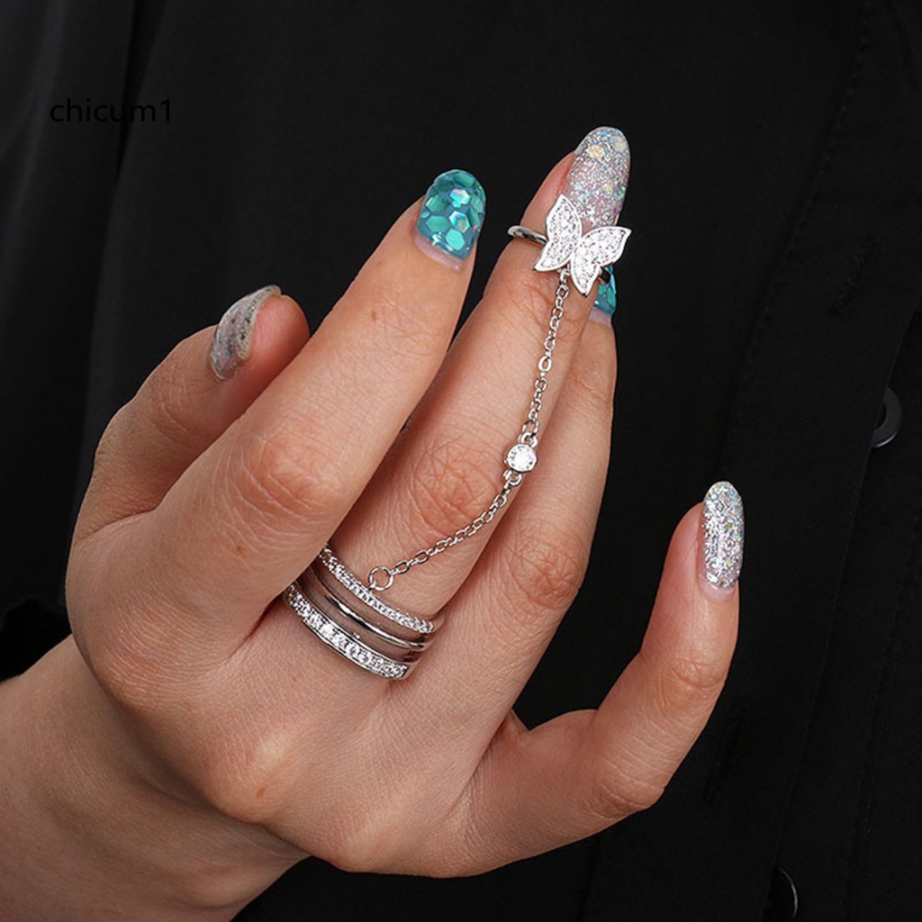 Bộ Nhẫn CC Dạng Mở Ba Lớp Đính Đá Hình Bướm Có Tua Rua Làm Quà Sinh Nhật Cho Bạn Gái