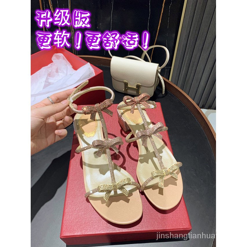 Rc Giày Sandal Cao Gót Đế Dày Quai Nơ Đính Đá Thời Trang Mùa Hè 2023