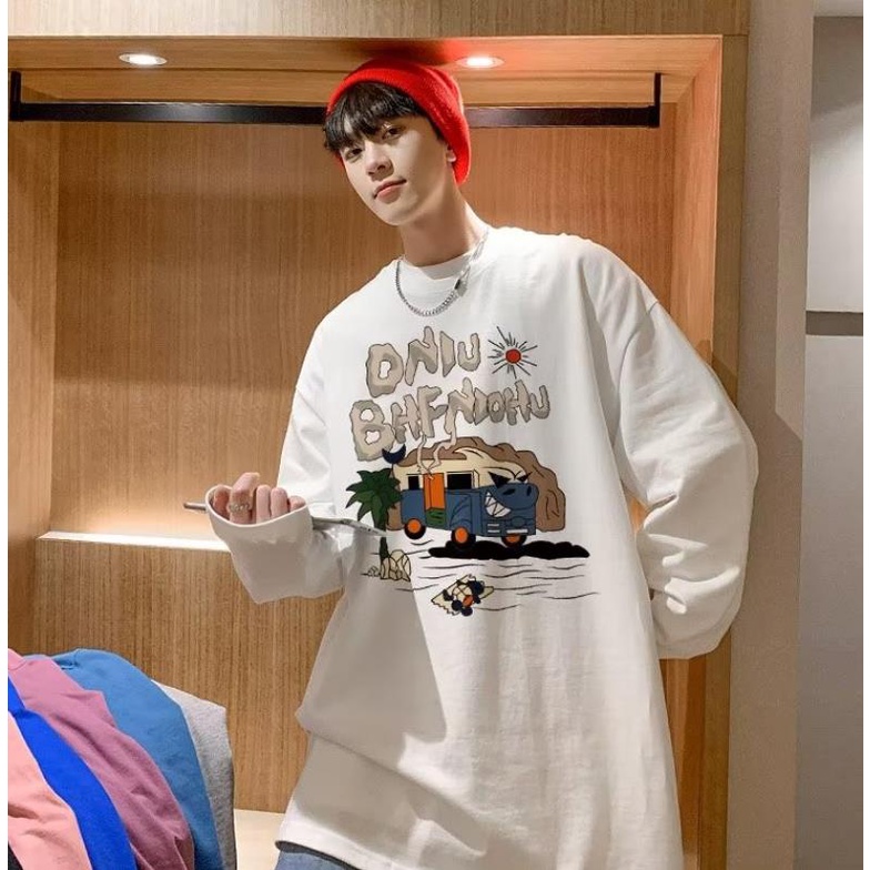 Áo Thun Tay Dài Cổ Tròn In Hoạt Hình Thời Trang Dành Cho Nam Nữ