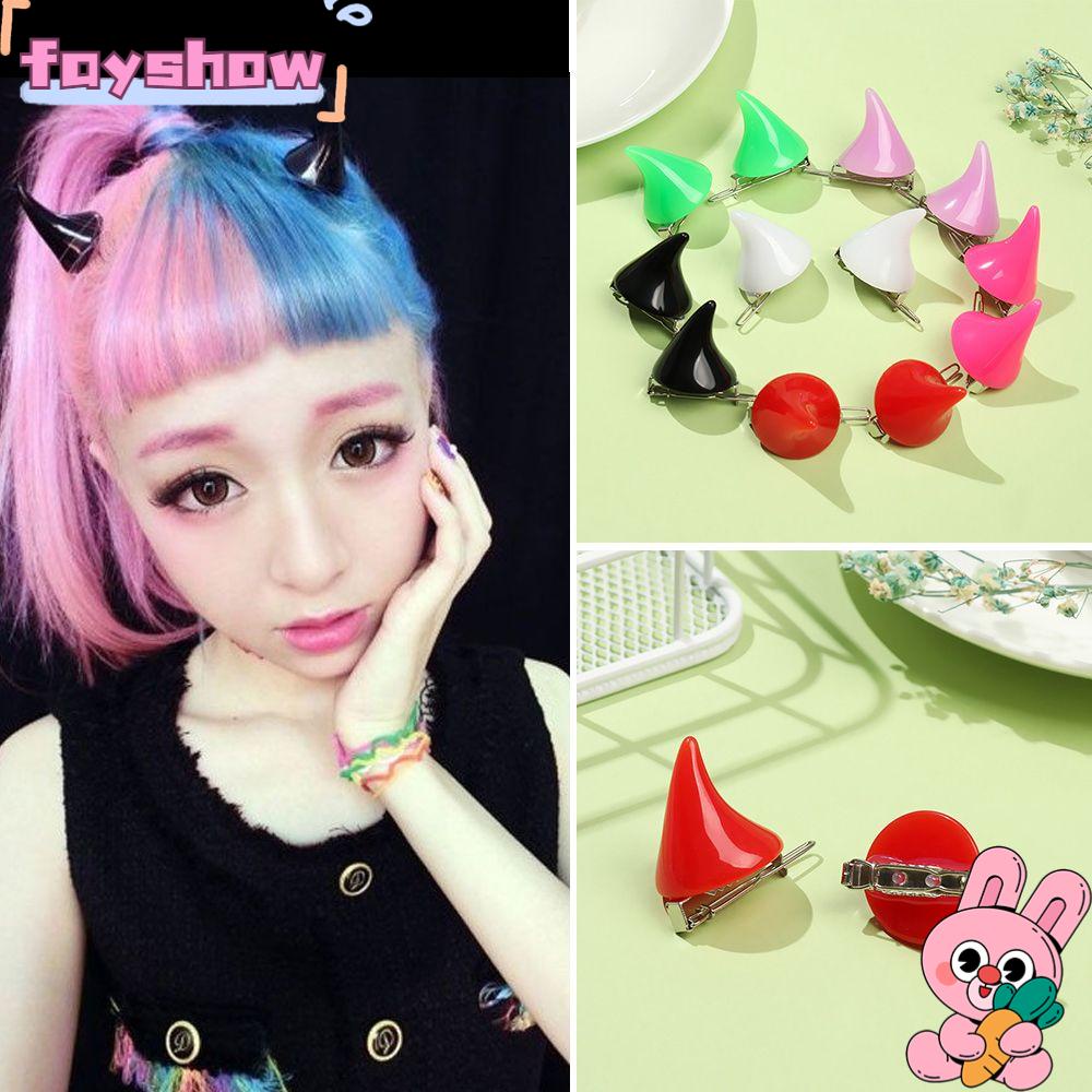 FAY 1 Cặp Kẹp Tóc Hình Sừng Bò Phong Cách Gothic Cho Nữ