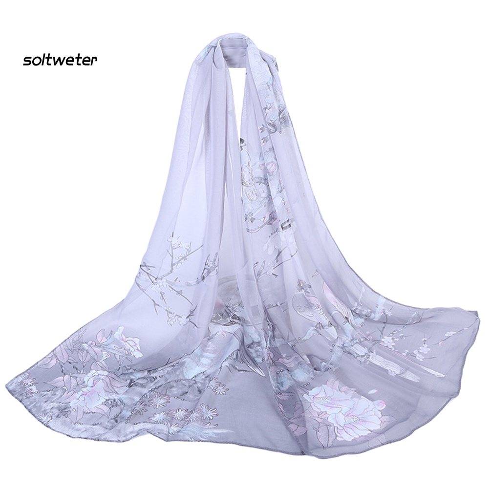 Khăn Choàng Cổ Chiffon Mềm Mại In Họa Tiết Hoa Thời Trang Đi Biển Cho Nữ