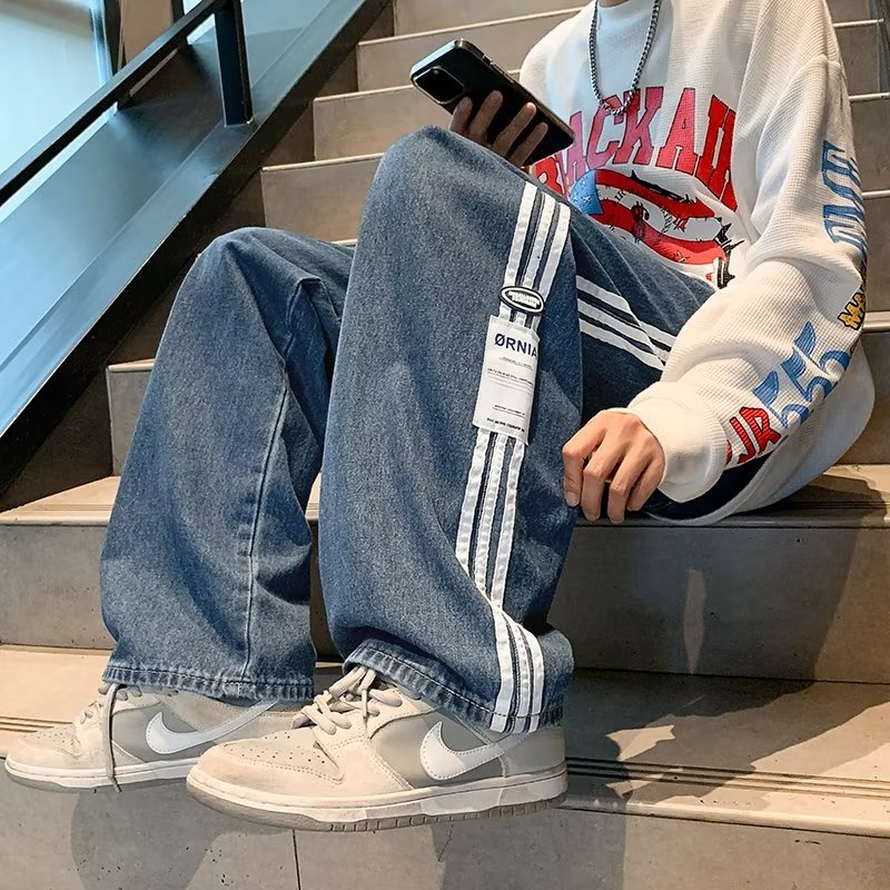 Quần Dài Ống Rộng Họa Tiết Kẻ Sọc Lót Lông Cừu Thời Trang Đường Phố Mỹ Cá Tính Cho Nam