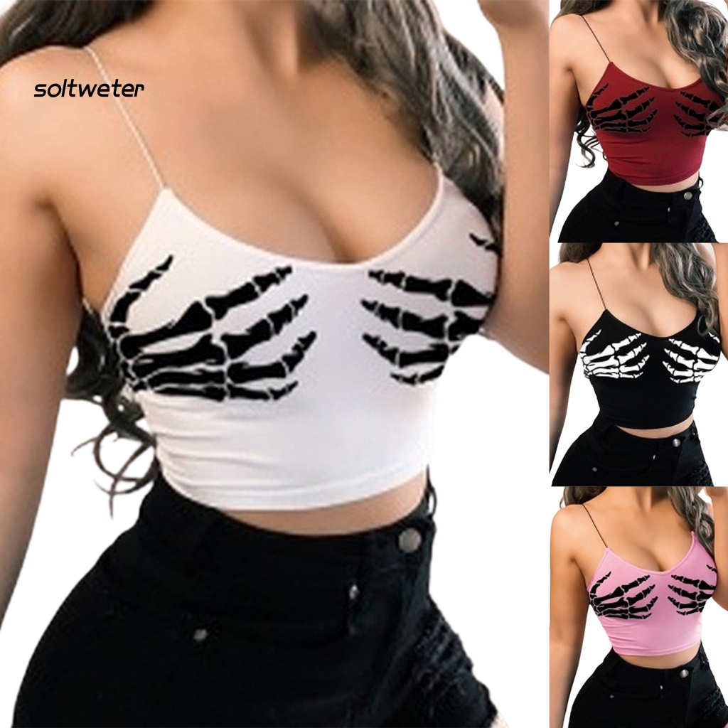 St Áo Croptop Ôm Dáng In Hình Bàn Tay Phong Cách Gothic Quyến Rũ