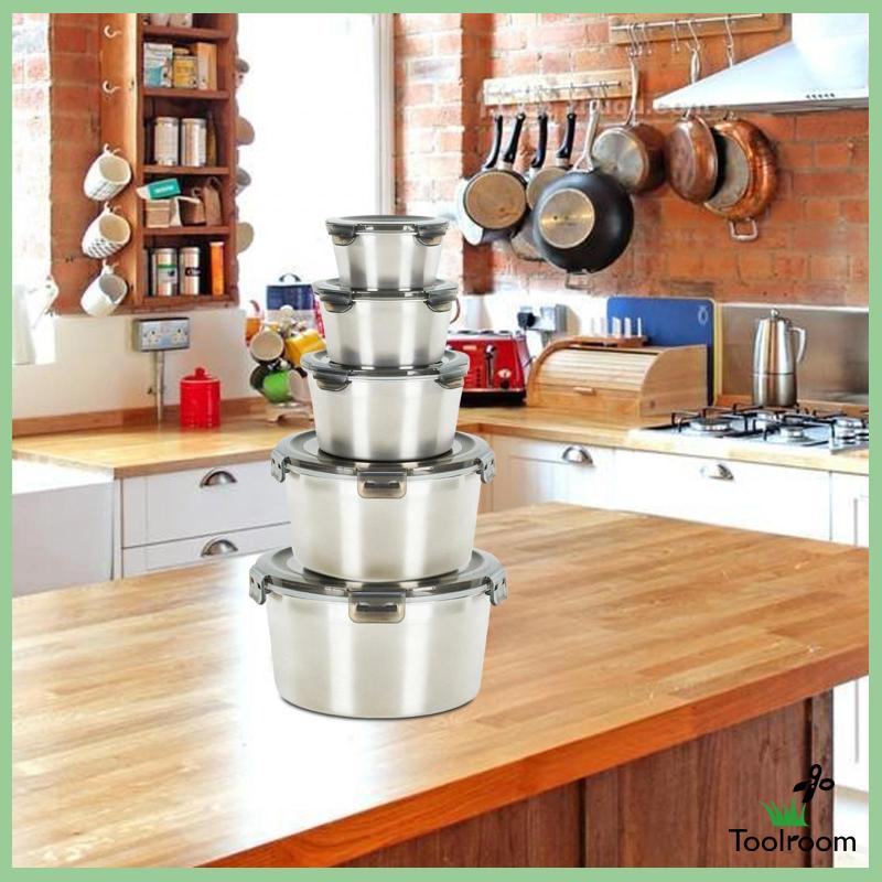 Hộp Đựng Thức Ăn Bằng Thép Không Gỉ Gọn Nhẹ Có Nắp Đậy Có Thể Xếp Chồng Lên Nhau Dùng Cho Tủ Lạnh / Lò Vi