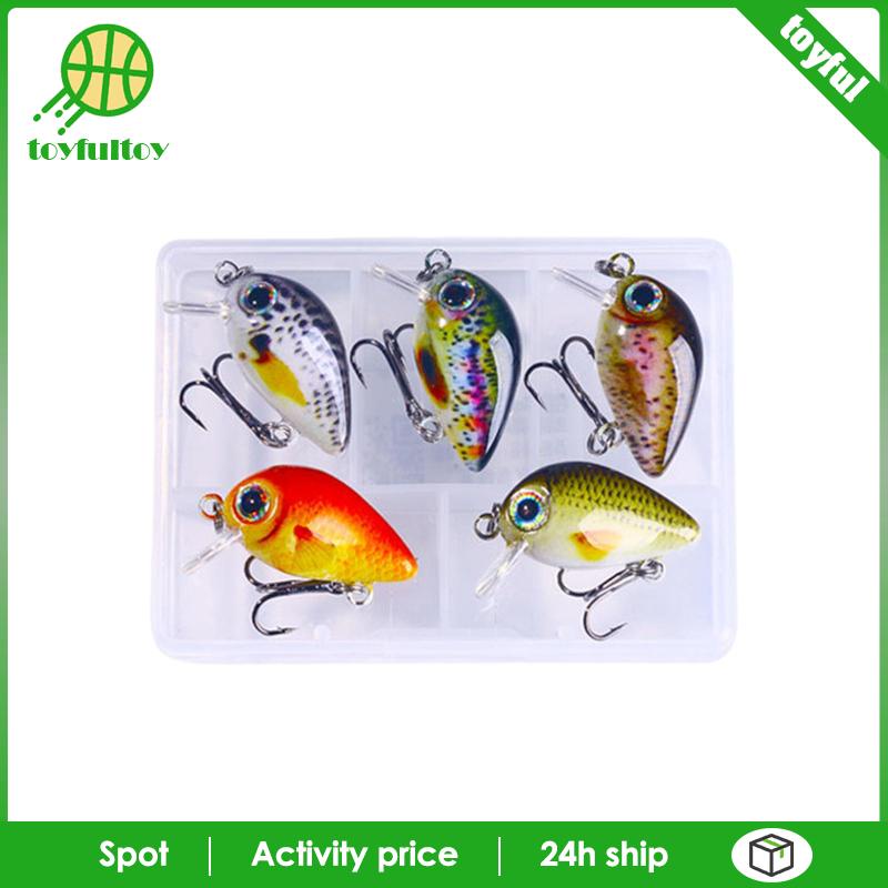 Set 5 Mồi Câu Cá Mini Bằng Nhựa Cứng Kèm Hộp Đựng Chất Lượng Cao