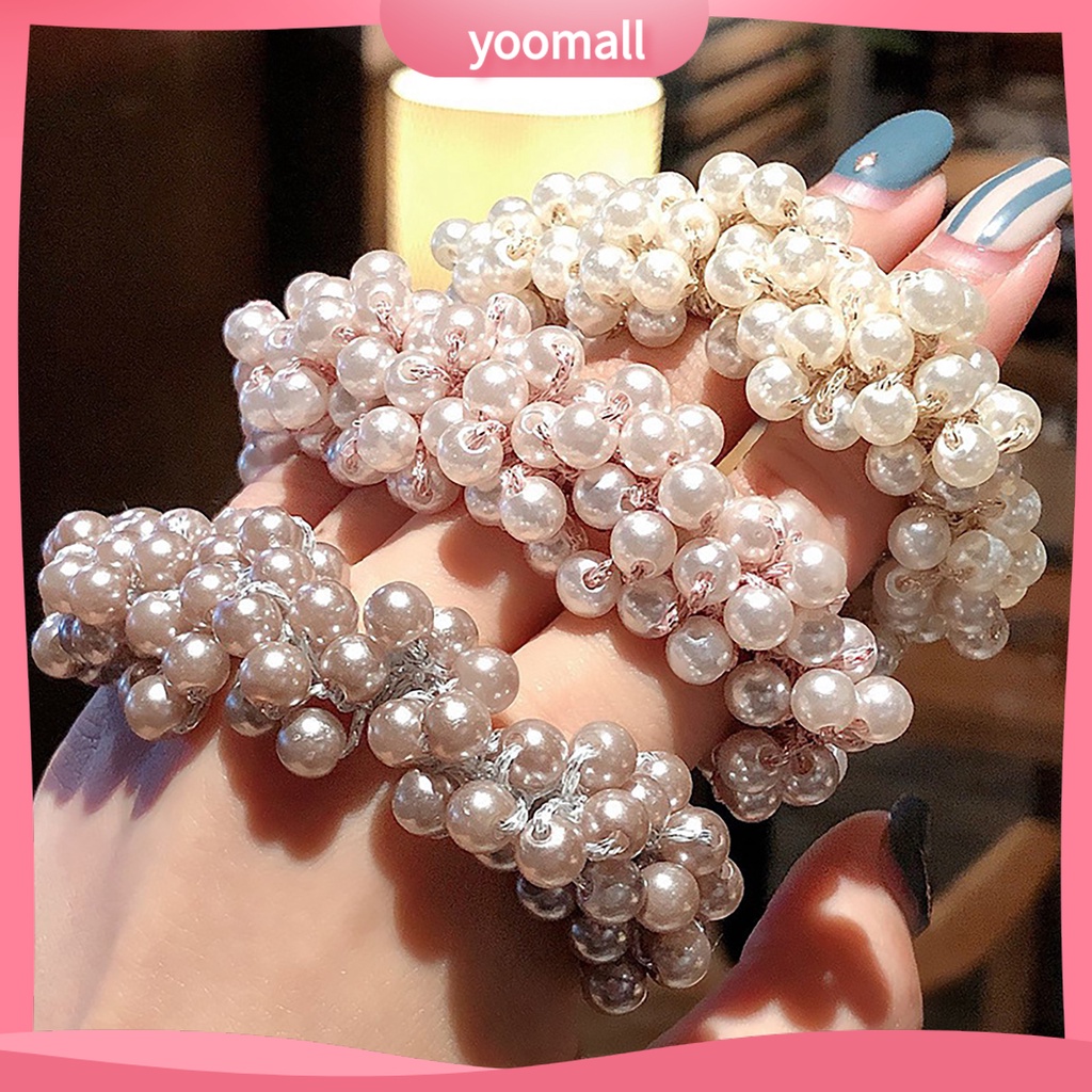 Dây Cột Tóc Đính Ngọc Trai Nhân Tạo Co Giãn Thanh Lịch Dành Cho Nữ