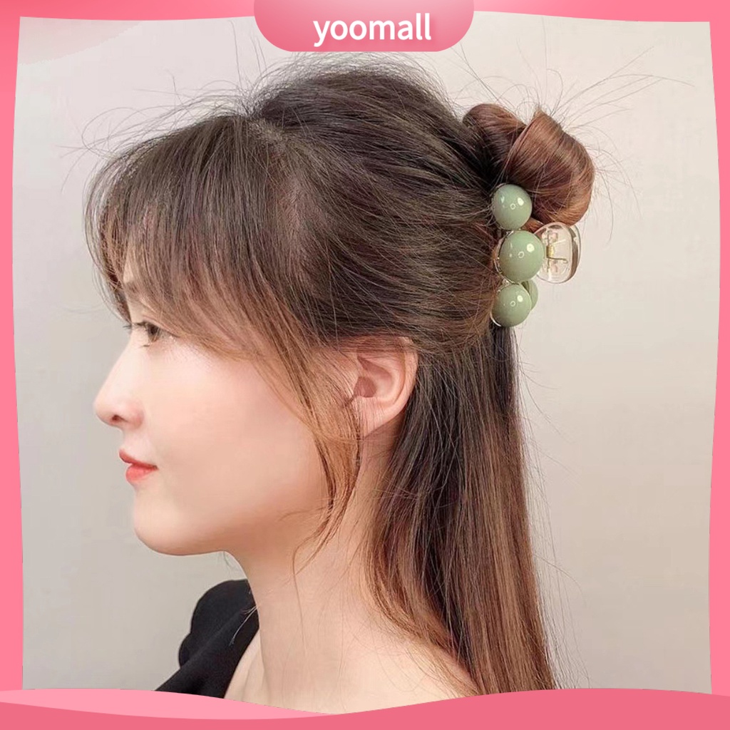 Kẹp Tóc Càng Cua Đính Hạt Acrylic Màu Xanh Lá Tối Giản Thanh Lịch Dễ Phối Đồ Thời Trang Cho Nữ