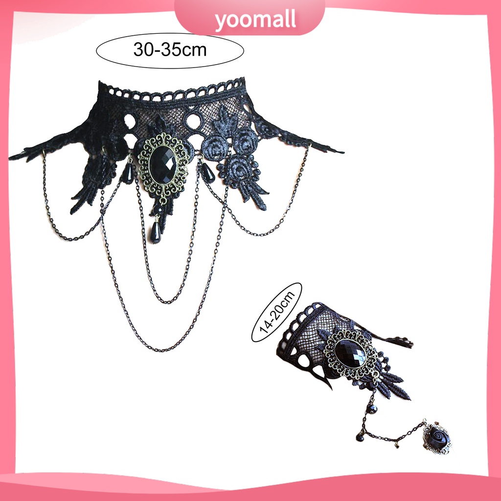 Vòng Cổ Choker / Vòng Tay / Bông Tai Ren Hoa Đính Đá Giả Phong Cách Gothic Punk