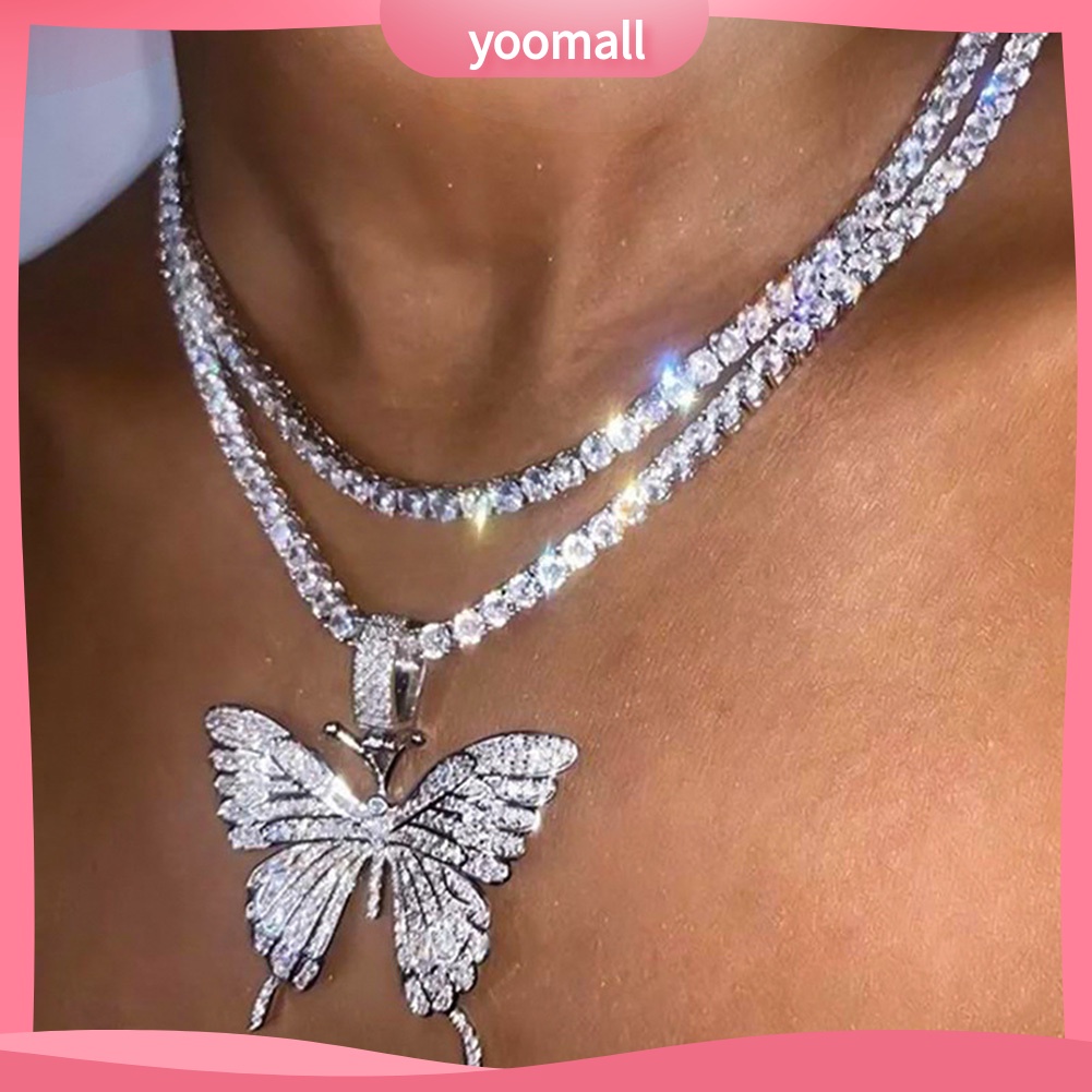 Vòng cổ Một Lớp Bằng Thép Không Gỉ Mặt Hình Bướm Đính Đá Thời Trang Dành Cho Nữ