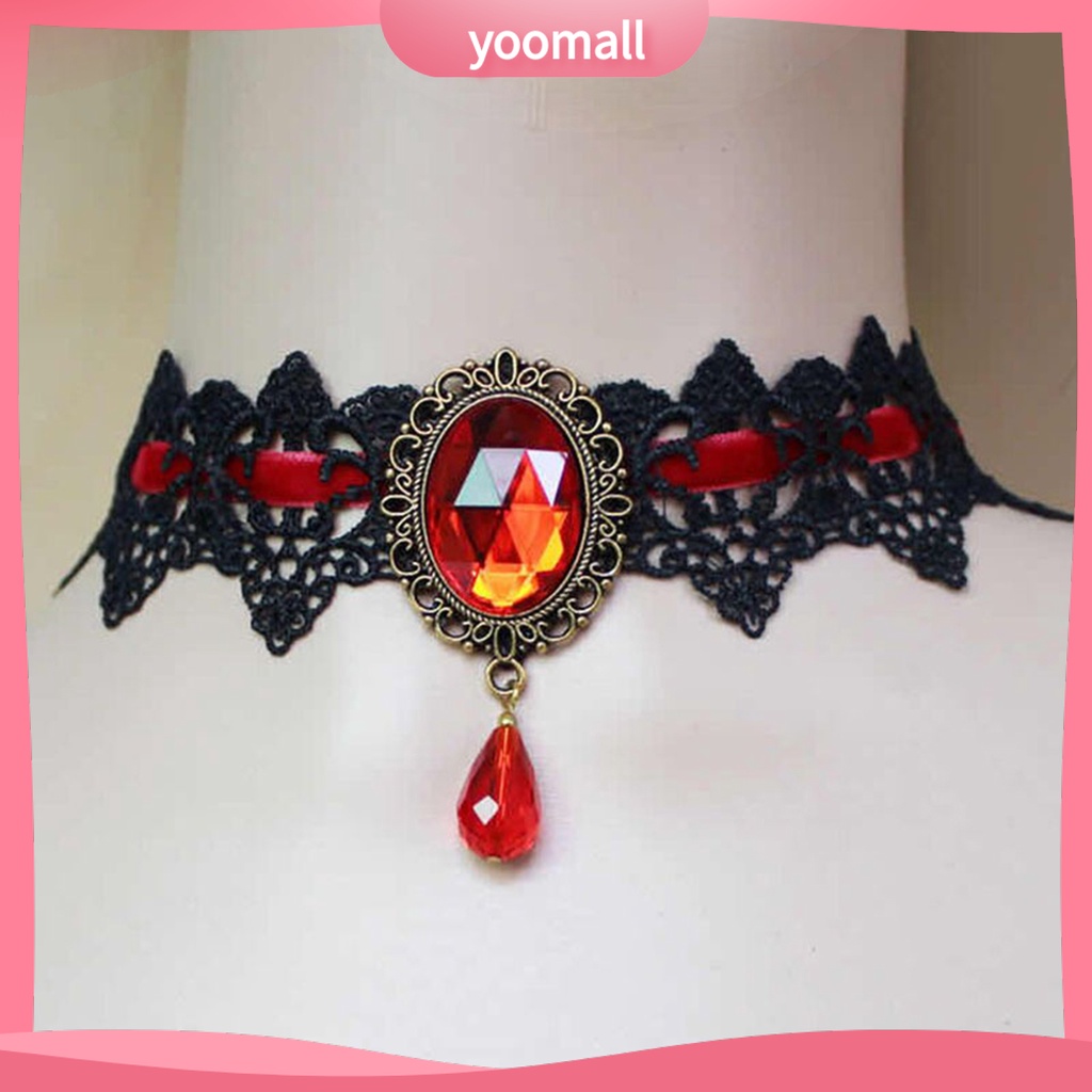 [YM] Vòng Cổ Choker Bện Dây Đính Đá Quý Nhân Tạo Phong Cách Gothic Punk Hợp Thời Trang Làm Quà Tặng Cho Nữ