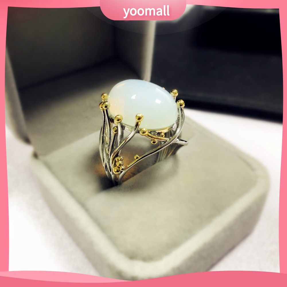 Nhẫn Đính Hôn Đính Đá Topaz Hình Oval Màu Sắc Phong Cách Vintage Dành Cho Nữ