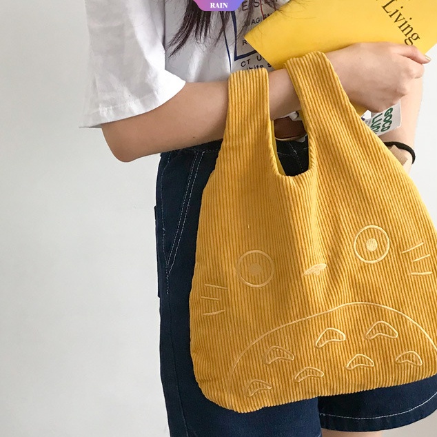 Túi Xách Vải Nhung Mềm Thêu Hình Totoro Dễ Thương Sức Chứa Lớn Cho Nữ