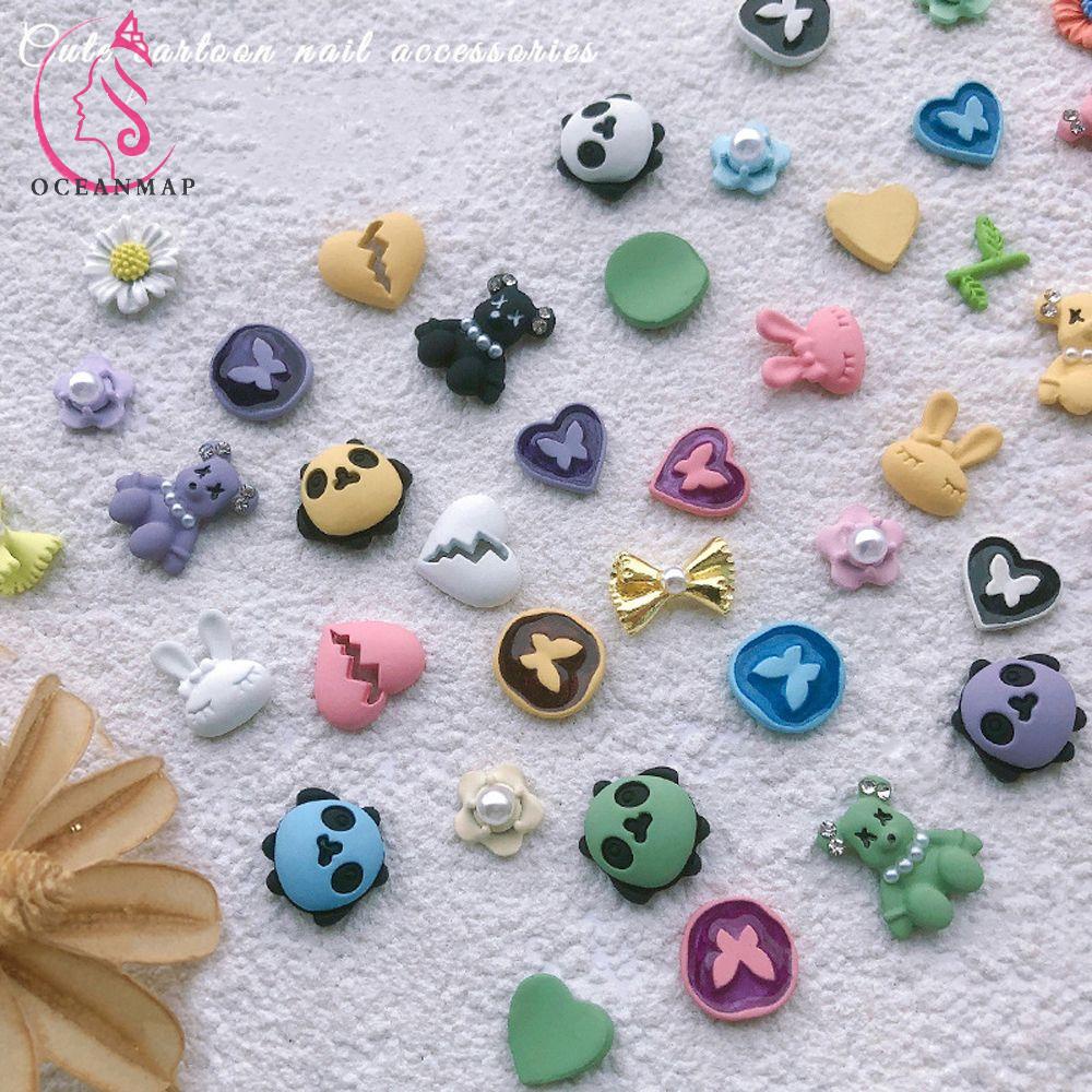 OCEANMAP Phụ Kiện Trang Trí Móng Tay 3D Họa Tiết Hoạt Hình Dễ Thương Bắt Mắt