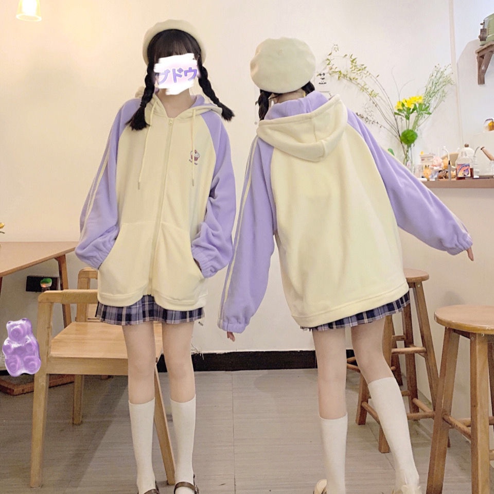 Áo Khoác Tay Dài Dáng Rộng Màu Tím Dễ Thương Phong Cách Hàn Quốc Cho Nữ