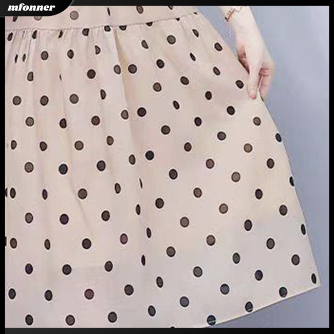 Đầm Midi Ngắn Tay Cổ Vuông Họa Tiết Chấm Bi Thời Trang Mùa Hè Cho Nữ