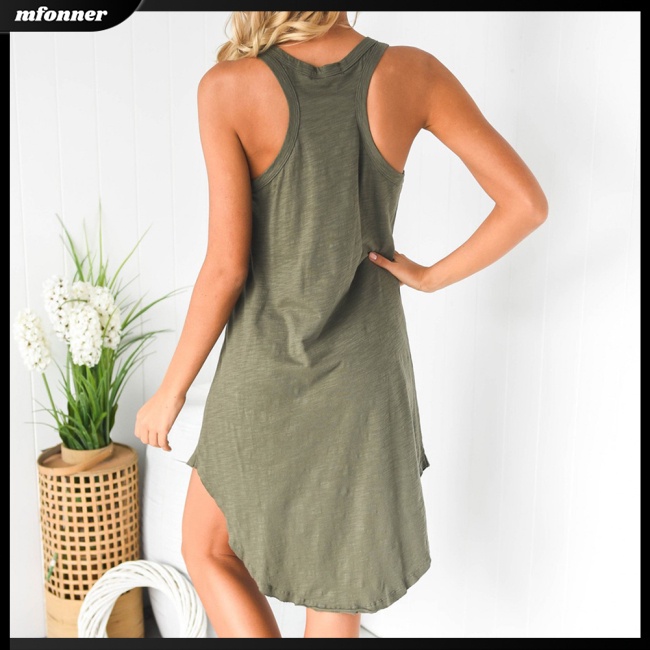 Đầm Không Tay Cổ Chữ U Chất Liệu Mềm Mại Thoáng Khí Màu Trơn Thời Trang Cho Nữ