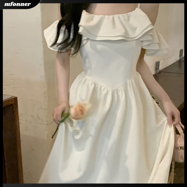 Đầm Lưng Cao Tay Bèo Màu Sắc Đơn Giản Thanh Lịch Cho Nữ