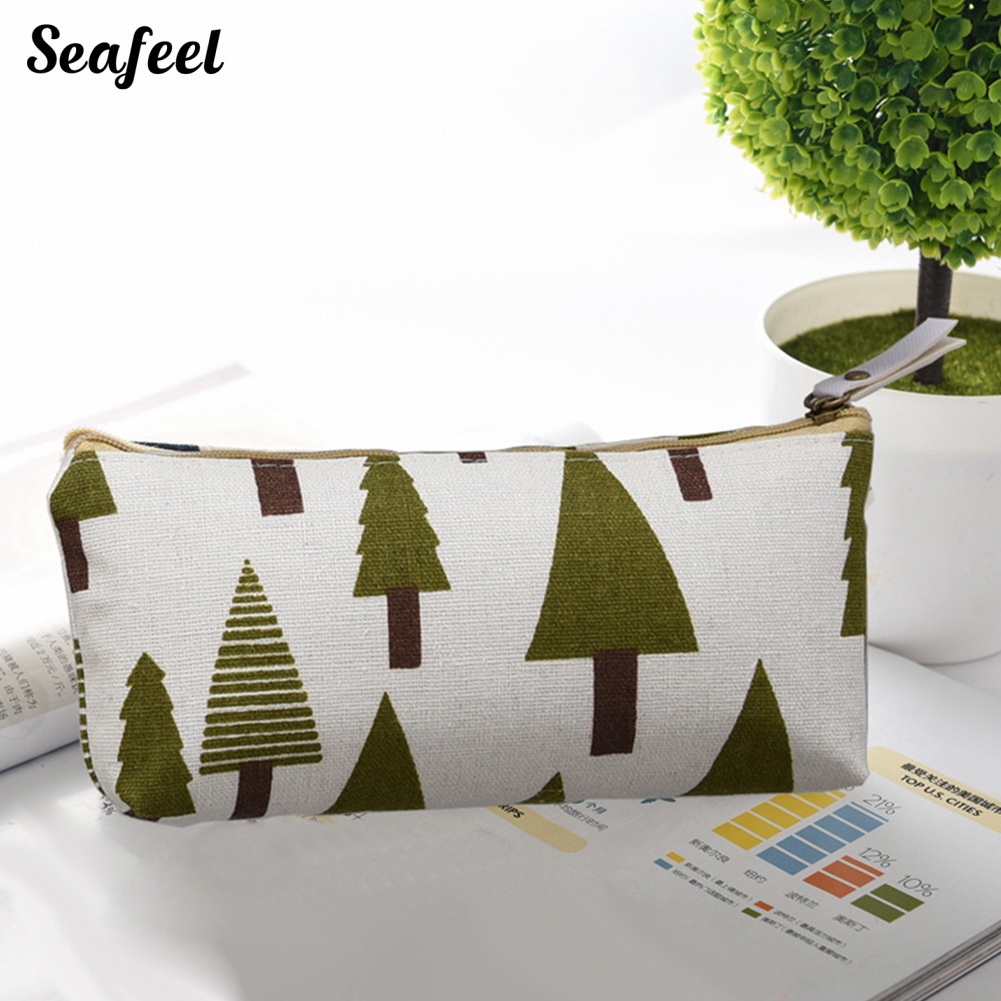 Túi Đựng Bút Bằng Vải Lanh Cotton Họa Tiết Cá Voi Gấu Hoạt Hình Dễ Thương