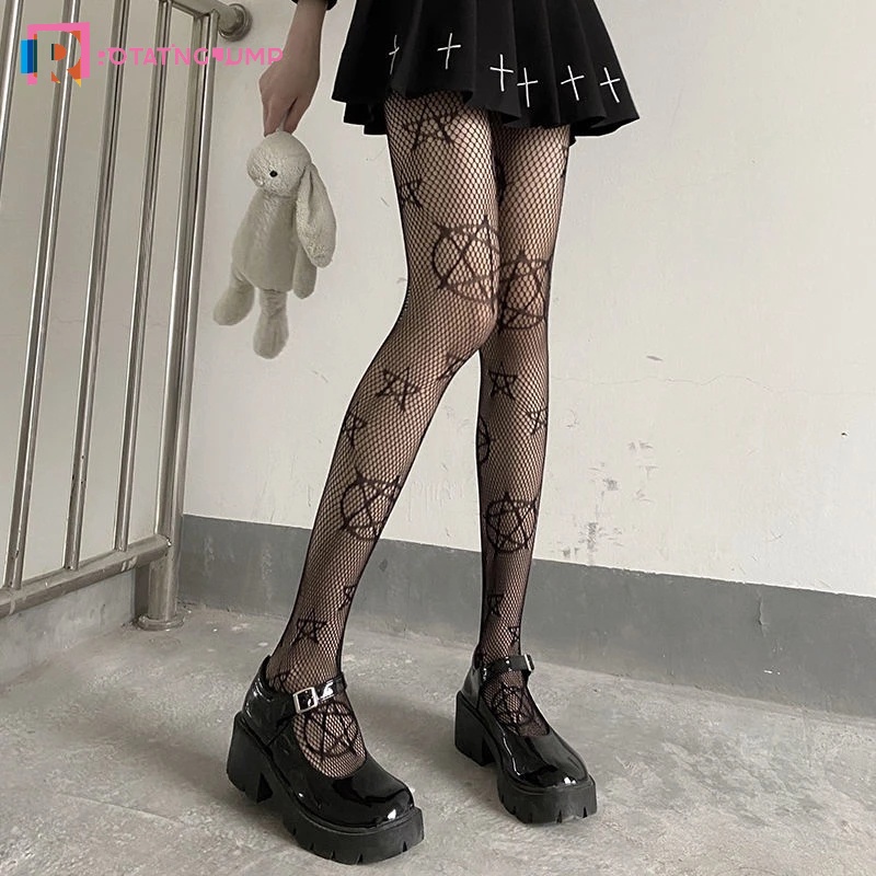 Quần Tất Lưới Ren Xuyên Thấu / Đáy Trái Tim / Hoa Màu Đen Phong Cách Gothic Lolita Nhật Bản Cho Nữ