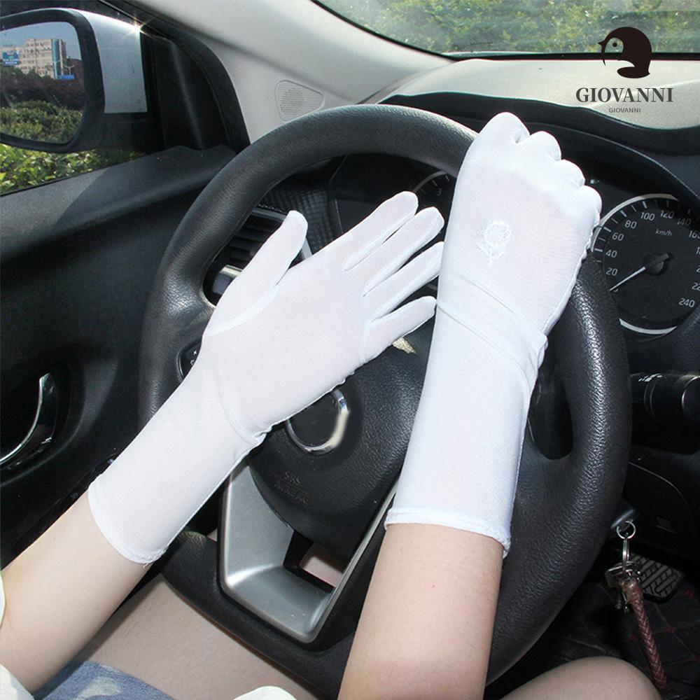 Găng Tay Chống Nắng Mỏng Co Giãn Thoáng Khí Thêu Họa Tiết Cho Nữ