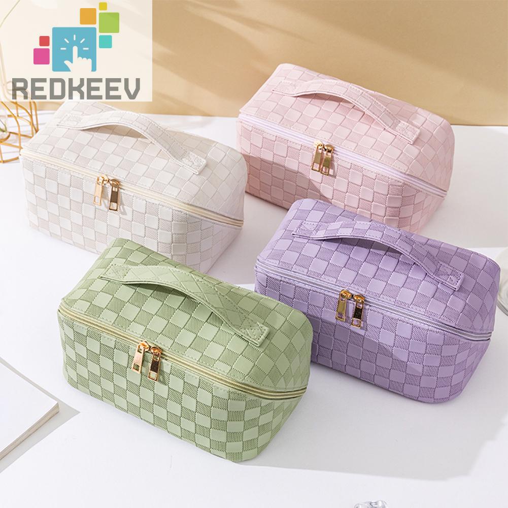 Túi Đựng Mỹ Phẩm Bằng Da PU Sức Chứa Lớn Họa Tiết Kẻ Sọc Thời Trang Mùa Hè Cho