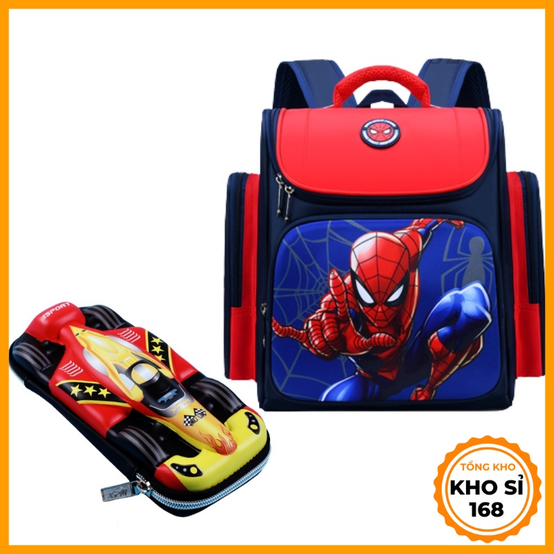 Cặp sách siêu nhân người nhện captain kèm hộp bút cho bé trai tiểu học, balo bé trai chất đẹp E105