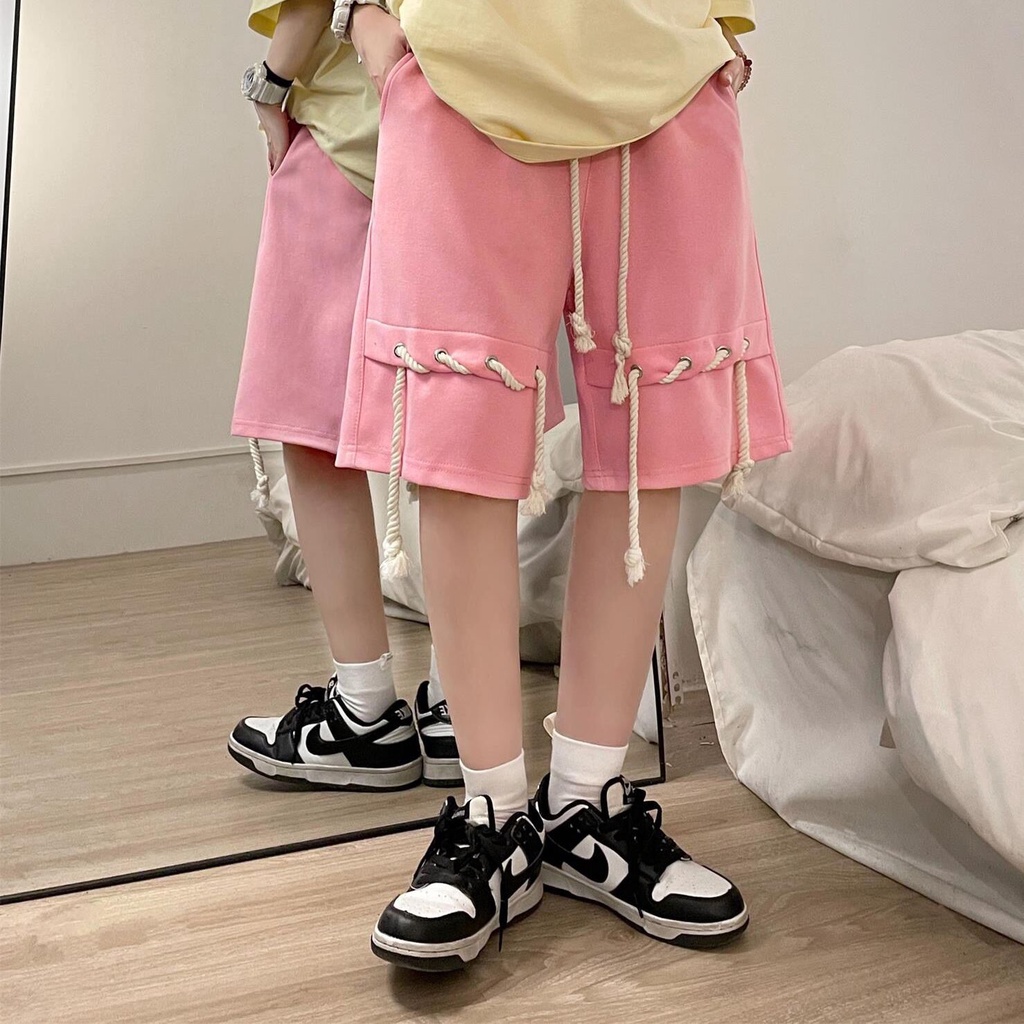Quần Short Thể Thao Dáng Rộng Phối Dây Rút Thời Trang Retro Cá Tính Cho Nữ