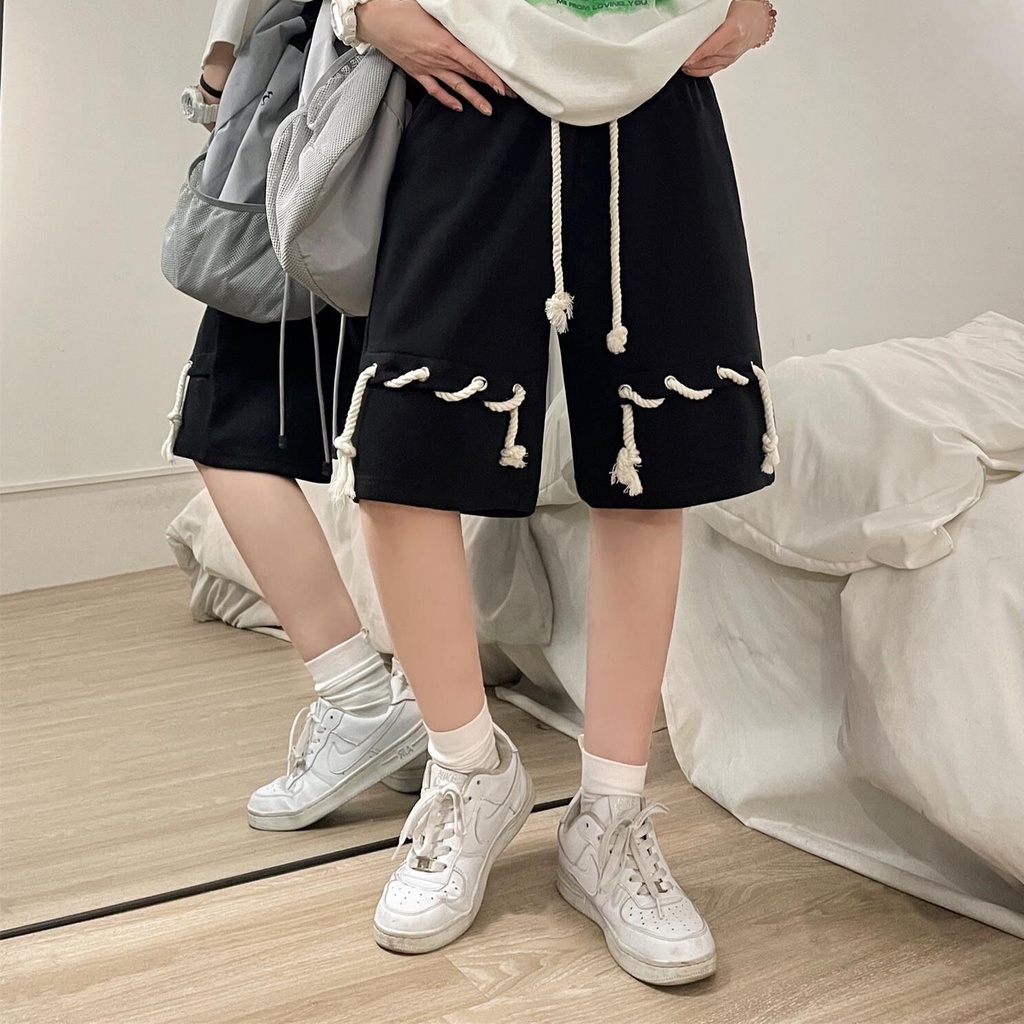 Quần Short Thể Thao Dáng Rộng Phối Dây Rút Thời Trang Retro Cá Tính Cho Nữ